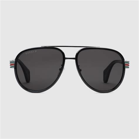 gucci 0436s|Black Acetate Aviator Sunglasses With Grey .